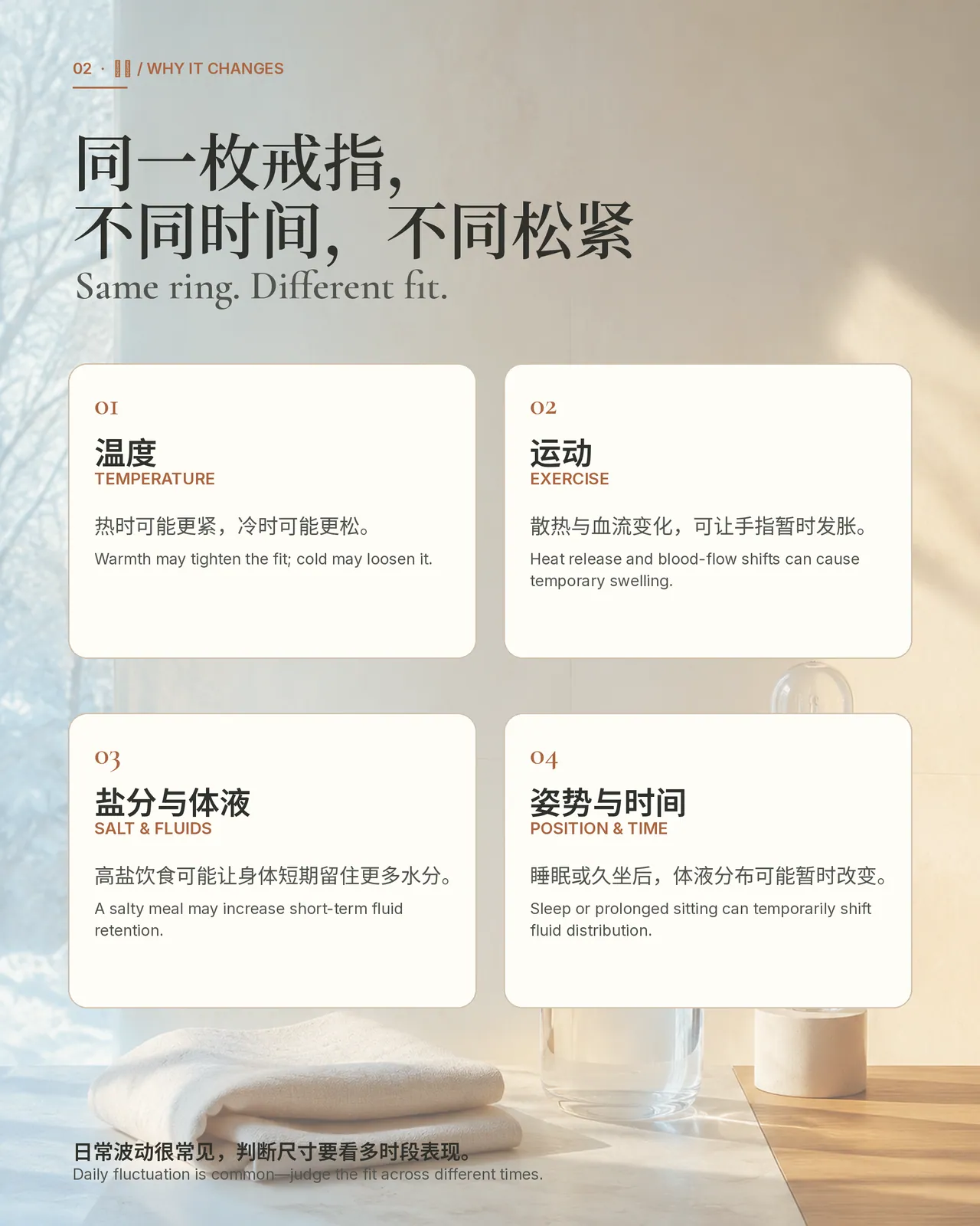 为什么同一枚戒指,早上觉得紧,白天刚刚好,天冷时却又容易变松?
